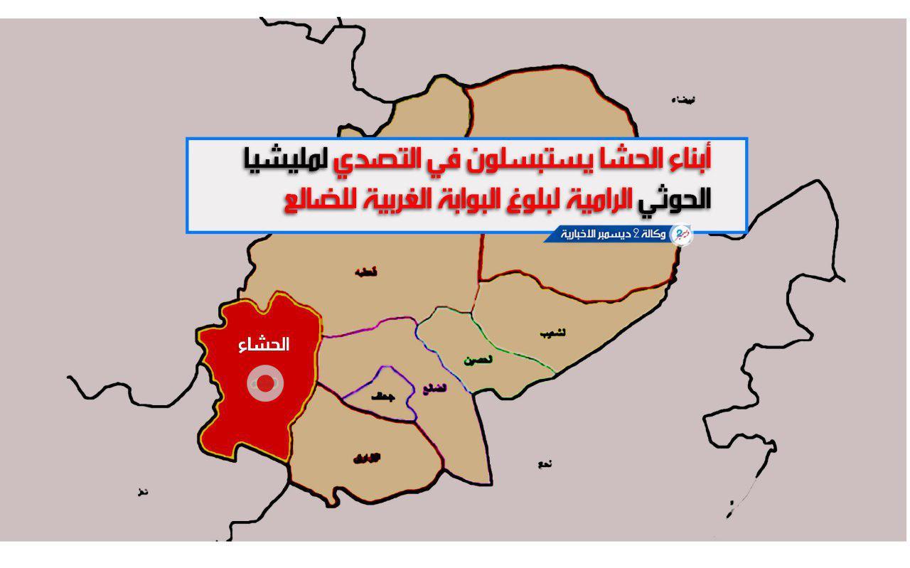 أبناء الحشا يستبسلون في التصدي لمليشيا الحوثي الرامية لبلوغ البوابة الغربية للضالع