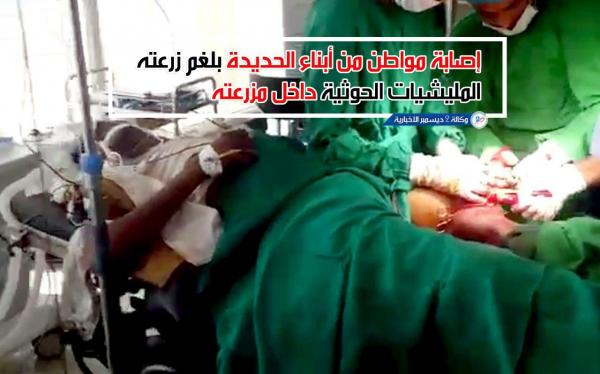 إصابة مواطن من أبناء الحديدة بلغم زرعته المليشيات الحوثية داخل مزرعته - فيديو