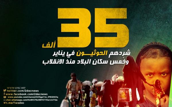35 ألف يمني شردهم الحوثيون في يناير وخُمس سكان البلاد منذ الانقلاب
