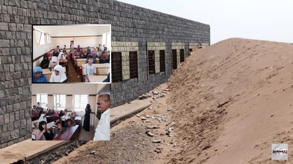 مدير الدريهمي يتفقد مدرسة طمرتها الرمال