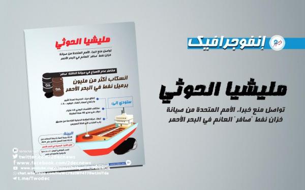 إنفوجرافيك| مليشيا الحوثي تواصل منع خبراء الأمم المتحدة من صيانة خزان نفط "صافر" العائم في البحر الأحمر
