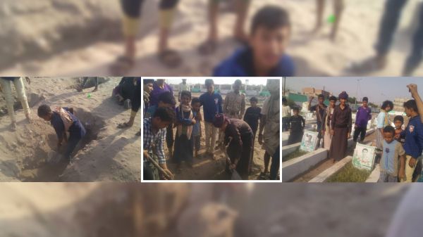 صور من مركز صيفي للحوثيين.. تعليم الأطفال حفر القبور