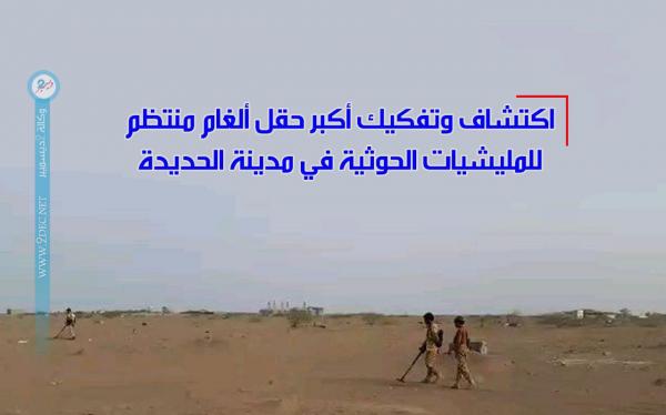 فيديو| اكتشاف وتفكيك أكبر حقل ألغام منتظم للمليشيات الحوثية في مدينة الحديدة