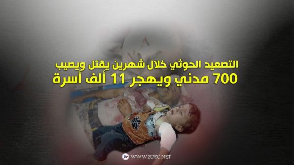 التصعيد الحوثي خلال شهرين يقتل ويصيب 700 مدني ويهجر 11 ألف أسرة