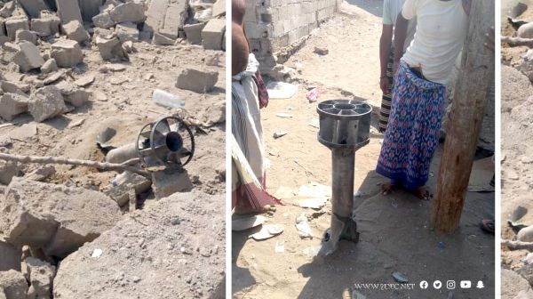 صور لبقايا صاروخ أطلقته مليشيا الحوثي على حي منظر بمدينة الحديدة