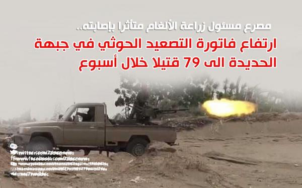 مصرع مسئول زراعة الألغام متأثرا بإصابته.. ارتفاع فاتورة التصعيد الحوثي في جبهة الحديدة الى 79 قتيلا خلال أسبوع