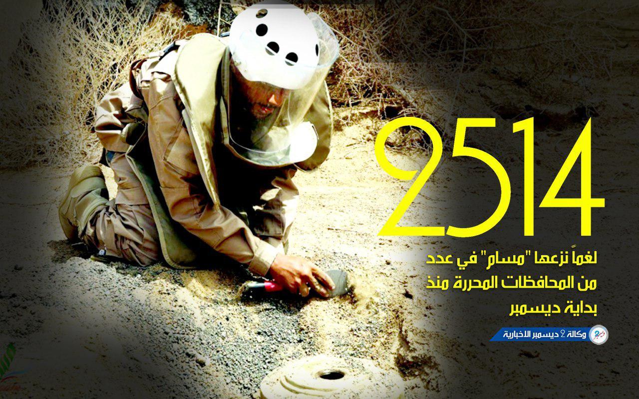 8683 لغماً نزعها «مسام» في عدد من المحافظات المحررة منذ بداية ديسمبر